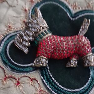 Heidi Daus Red and Silver Dog Brooch